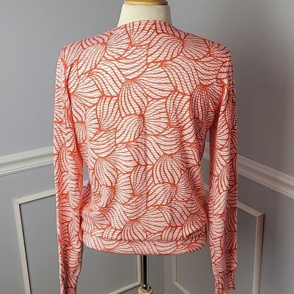 COVINGTON Orange White Abstract Button Crewneck Office Casual Cardigan Sweater L - Picture 3 of 9